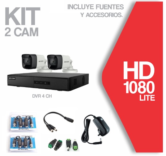 KIT DVR 4 Canales + 2 Camaras 1080lite + Accesorios