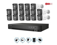 KIT HIKVISION GRABADOR + 16 CAMARAS 2MP VISION NOCTURNA A COLOR CON AUDIO + DISCO 960GB COMPLETO