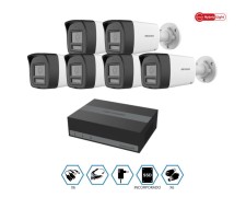 KIT HIKVISION GRABADOR EDVR + 6 CAMARAS 2MP VISION NOCTURNA A COLOR CON AUDIO + DISCO 480GB COMPLETO
