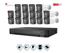 KIT HIKVISION GRABADOR + 16 CAMARAS 2MP VISION NOCTURNA A COLOR CON AUDIO + DISCO 960GB COMPLETO
